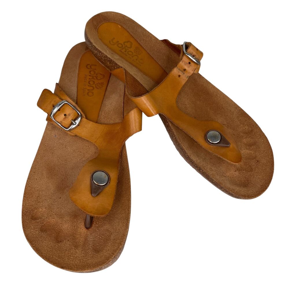 Yokono Leather T-Strap Sandals Cork Footbed Comfort Thong 8
